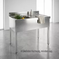   Mosogató egymedencés ipari 500x500x300, jobb oldalon csepegtetővel, külső méret: 1400x700x850 mm szifonszettel