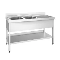   Mosogató kétmedencés 400x400x250, alsó polccal, jobb oldalon csepegtetővel, külső méret: 1400x600x850 mm szifonszettel