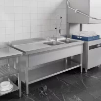   Mosogató kétmedencés 400x400x250, alsó polccal, bal oldalon csepegtetővel, külső méret: 1400x600x850 mm szifonszettel