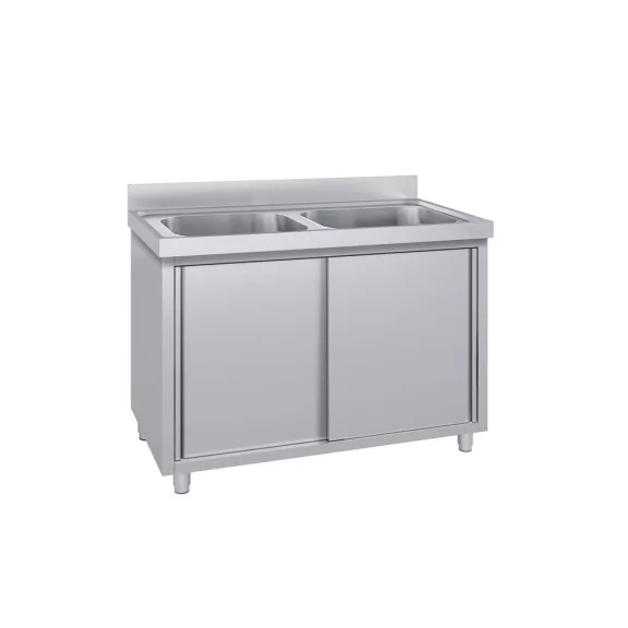Mosogató szekrény kétmedencés ipari 500x500x300, külső méret: 1200x700x850 mm, összeszerelhető