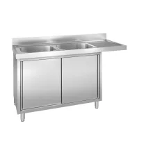   Mosogató szekrény kétmedencés ipari 400x400x250, jobb oldalon túlnyúló csepegtetővel, külső méret: 1600x600x850 mm