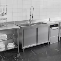   Mosogató szekrény kétmedencés ipari 500x500x300, jobb oldalon túlnyúló csepegtetővel, külső méret: 1800x700x850 mm