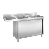   Mosogató szekrény kétmedencés ipari 500x500x300, bal oldalon túlnyúló csepegtetővel, külső méret: 1800x700x850 mm
