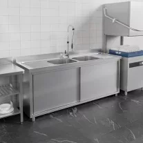   Mosogató szekrény kétmedencés ipari 500x500x300, két oldalon csepegtetővel, külső méret: 1800x700x850 mm