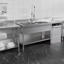   Mosogató kétmedencés ipari 400x400x250, jobb oldalon túlnyúló csepegtetővel, külső méret: 1600x600x850 mm szifonszettel