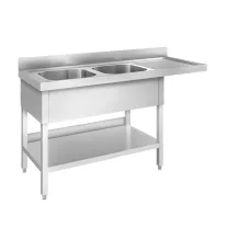   Mosogató kétmedencés ipari 500x500x300, jobb oldalon túlnyúló csepegtetővel, külső méret: 1800x700x850 mm szifonszettel