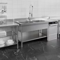   Mosogató kétmedencés ipari 500x500x300, jobb oldalon túlnyúló csepegtetővel, külső méret: 1800x700x850 mm szifonszettel