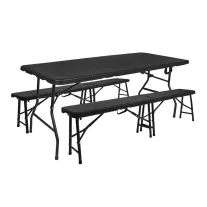 Rattan kerti vendéglátó szett: asztal 180 cm + 2 pad