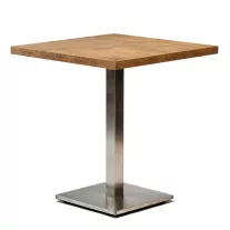   Négyzet alakú kávézóasztal 68×68 cm, rozsdamentes acél négyzet talppal – Lancelot tölgy