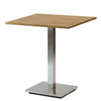   Négyzet alakú kávézóasztal 68×68×1,8 cm, rozsdamentes acél négyzet talppal – Lancelot tölgy