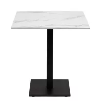   Négyzet alakú kerti kávézóasztal 70×70 cm, fekete négyzet talppal – fehér márványmassza