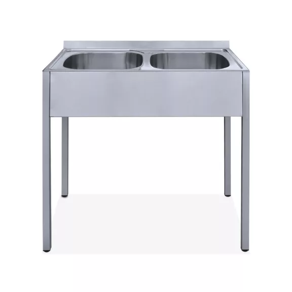 Mosogató kétmedencés ipari 400x350x200, lefolyó: 90 mm 860x500x850 mm szifonszettel