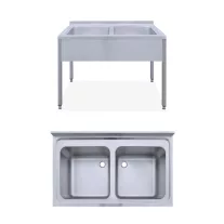   Mosogató kétmedencés ipari Góliát 700x700x300, külső méret: 1600x820x850 mm