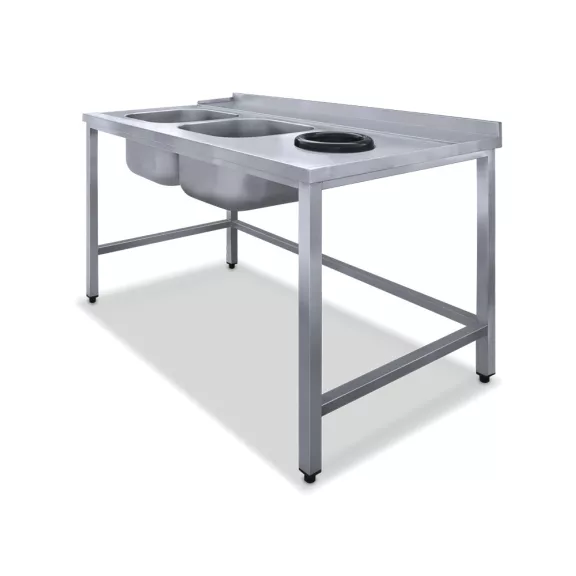 Befutóasztal 2 medencével, moslékolóval, átfutó rendszerű géphez, jobbról-balra 1450x800x850 mm Befutóasztal 2 medencével, moslékolóval, átfutó rendszerű géphez, jobbról-balra 1450x800x850 mm