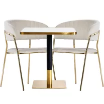   Kávézóasztal szett: négyzet asztal 70×70 cm fehér márvány + 2 Glamour szék – bézs
