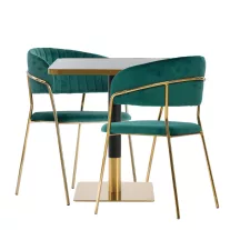   Kávézóasztal szett: négyzet asztal 70×70 cm fekete márvány + 2 Glamour szék – sötétzöld