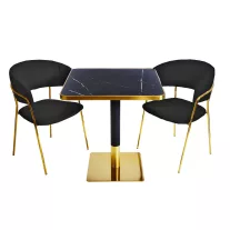   Kávézóasztal szett: négyzet asztal 70×70 cm fekete márvány + 2 Glamour szék – fekete