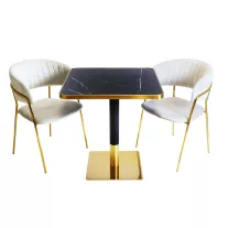   Kávézóasztal szett: négyzet asztal 70×70 cm fekete márvány + 2 Glamour szék – szürke