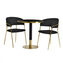   Kávézóasztal szett: kerek asztal Ø70 cm fekete márvány + 2 Glamour szék – fekete