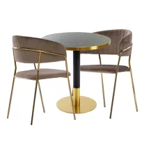   Kávézóasztal szett: kerek asztal Ø70 cm fekete márvány + 2 Glamour szék – cappuccino