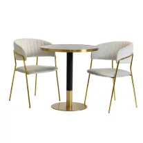   Kávézóasztal szett: kerek asztal Ø70 cm fekete márvány + 2 Glamour szék – szürke