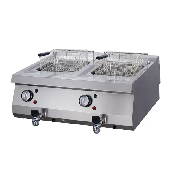 Maxima Nagy teherbírású fritőz - 2 x 12L - Elektromos - Dupla egység - lefolyócsappal - 70cm mélységű – 09394999 Maxima Nagy teherbírású fritőz - 2 x 12L - Elektromos - Dupla egység - lefolyócsappal - 70cm mélységű – 09394999