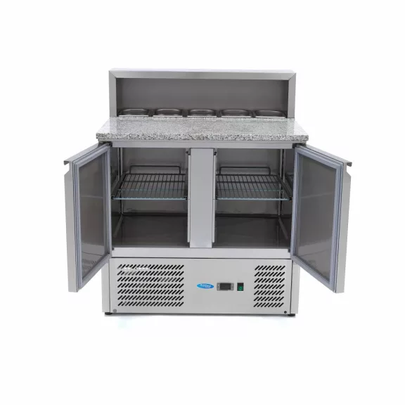 Maxima Pizza előkészítő hűtött munkaasztal 2 ajtóval - 90cm -285L – 09400200