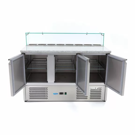 Maxima Pizza előkészítő hűtött munkaasztal 3 ajtóval - 137cm - 400L – 09400208