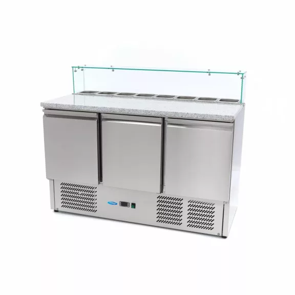 Maxima Pizza előkészítő hűtött munkaasztal 3 ajtóval - 137cm - 400L – 09400208