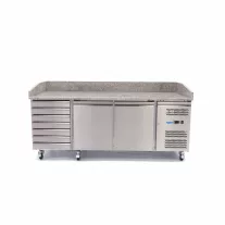Maxima Pizza előkészítő hűtött munkaasztal 2 ajtóval - 202cm - 780L - 7 fiókos – 09400210