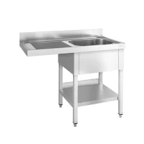   Mosogató egymedencés ipari 500x400x300, bal oldalon túlnyúló csepegtetővel, külső méret: 1400x600x850 mm szifonszettel