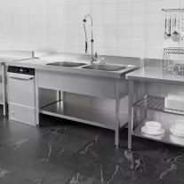   Mosogató kétmedencés ipari 500x500x300, bal oldalon túlnyúló csepegtetővel, külső méret: 1800x700x850 mm szifonszettel