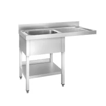  Mosogató egymedencés ipari 500x500x300, jobb oldalon túlnyúló csepegtetővel, külső méret: 1400x700x850 mm szifonszettel