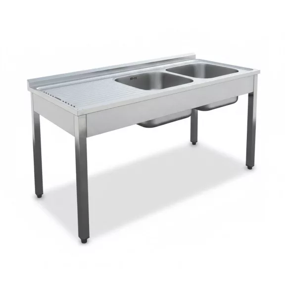 Mosogató kétmedencés, bal oldali csepegtetővel, 1200x600 mm lefolyó átm: 90 mm Mosogató kétmedencés, bal oldali csepegtetővel, 1200x600 mm lefolyó átm: 90 mm