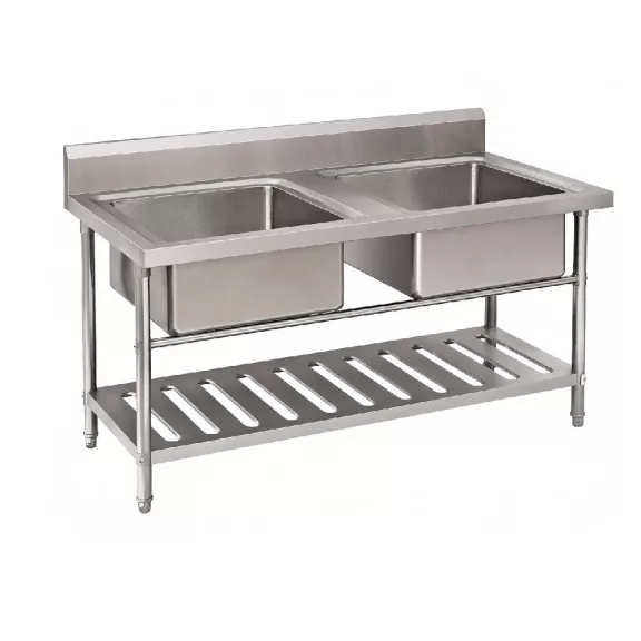 Mosogató kétmedencés 500x500x280, alsó polccal, külső méret: 1200x750x800 mm ECO Mosogató kétmedencés 500x500x280, alsó polccal, külső méret: 1200x750x800 mm ECO
