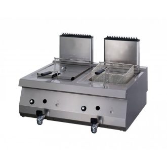   Nagy teherbírású fritőz - 2 x 12L - gáz - dupla egység - lefolyócsappal - 70cm mélységű