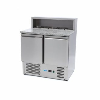   Pizza előkészítő hűtőszekrény 2 ajtóval - 90cm -285L - rozsdamentes acél borítással együtt
