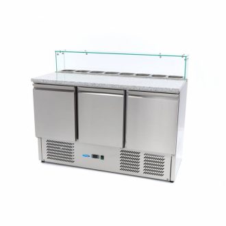   Pizza előkészítő hűtőszekrény 3 ajtóval - 137cm - 400L - üvegfedéllel együtt