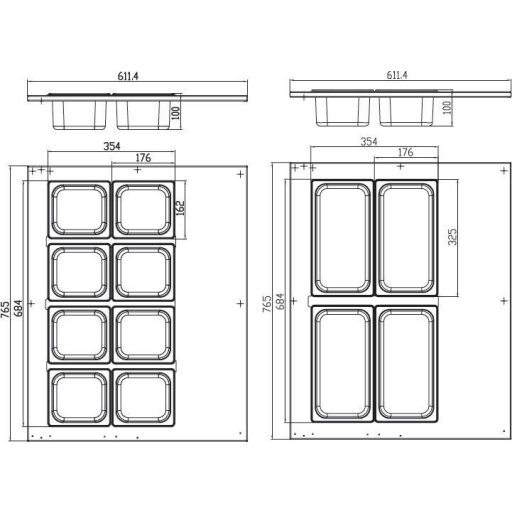 Saladette - asztali - 67L - 8 x 1/6 GN