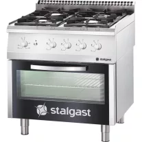 Stalgast Ipari gázüzemű tűzhely, 4 égős, gázsütővel, 26,5 kW, G20, 800 × 700 mm – 9710110