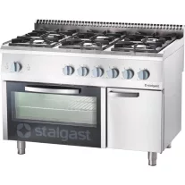 Stalgast Ipari PB-gázüzemű tűzhely, 6 égős, gázsütővel, 41,5 kW, G30, 1200 mm × 700 mm – 9711230