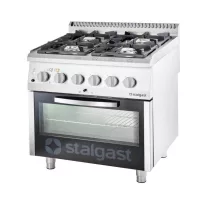 Stalgast Ipari gázüzemű tűzhely, 4 égős, elektromos sütővel, 20,5 kW, G20, 800 mm × 700 mm – 9715110