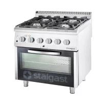 Stalgast Ipari gázüzemű tűzhely, 4 égős, elektromos sütővel, 22,5 kW, G20, 800 mm × 700 mm – 9715210