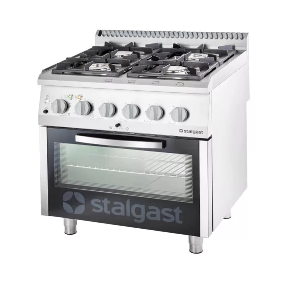 Stalgast Ipari gázüzemű tűzhely, 4 égős, elektromos sütővel, 24 kW, G20, 800 mm × 700 mm – 9715310 Stalgast Ipari gázüzemű tűzhely, 4 égős, elektromos sütővel, 24 kW, G20, 800 mm × 700 mm – 9715310