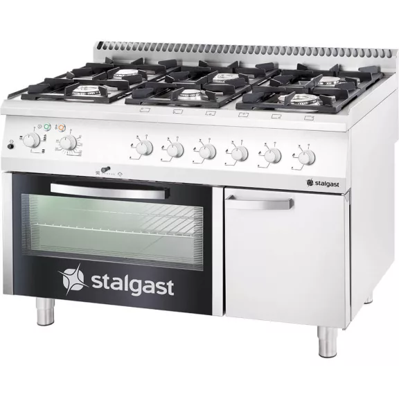 Stalgast Ipari gázüzemű tűzhely, 6 égős, légkeveréses elektromos sütővel, 32,5 kW, G20, 1200 × 700 mm – 9717110 Stalgast Ipari gázüzemű tűzhely, 6 égős, légkeveréses elektromos sütővel, 32,5 kW, G20, 1200 × 700 mm – 9717110