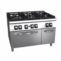 Fagor hatzónás gázüzemű tűzhely, nagy teljesítményű égőkkel (5 × 8 kW + 1 × 10,2 kW), 58,8 kW, GN2/1 – C-G961-H