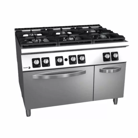 Fagor hatzónás gázüzemű tűzhely, nagy teljesítményű égőkkel (5 × 8 kW + 1 × 10,2 kW), 58,8 kW, GN2/1 – C-G961-H Fagor hatzónás gázüzemű tűzhely, nagy teljesítményű égőkkel (5 × 8 kW + 1 × 10,2 kW), 58,8 kW, GN2/1 – C-G961-H