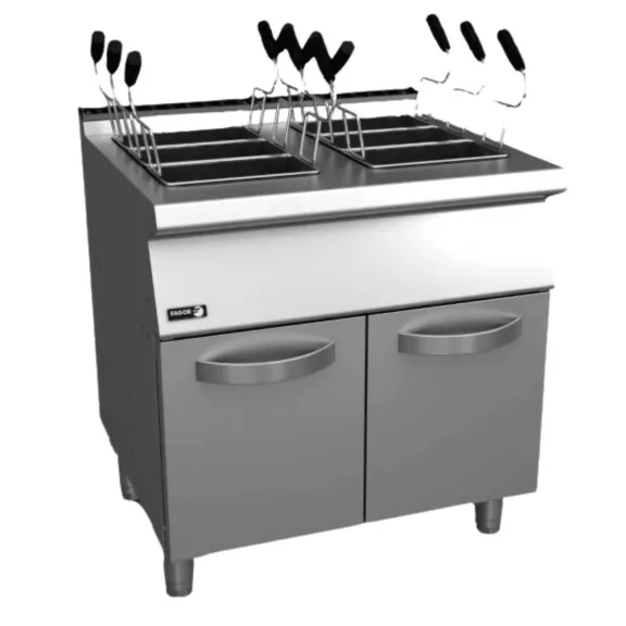 Fagor kétmedencés gázüzemű ipari tésztafőző, 2 × 40 liter, hat kosárral, 700-as kivitel – CP-G7240 Fagor kétmedencés gázüzemű ipari tésztafőző, 2 × 40 liter, hat kosárral, 700-as kivitel – CP-G7240