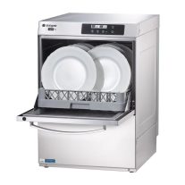   Stalgast Aqua A5 iapri tányérmosogató gép, 6,4 kW, 50x50 cm-es kosár, beépített mosószer adagolóval, gravitációs, 400V, nyomásfokozóval