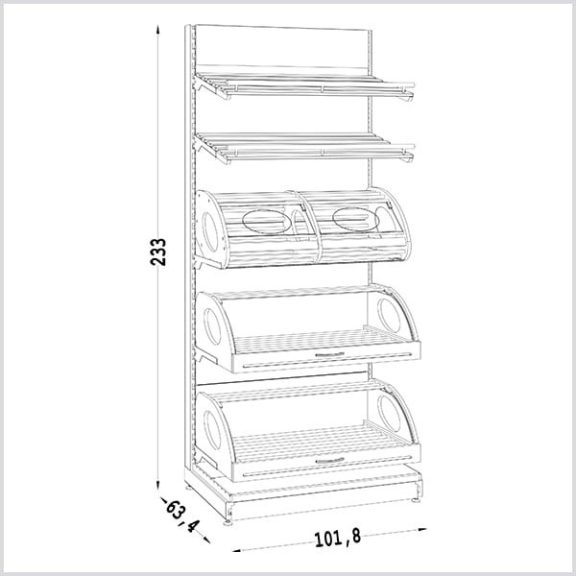 Bolti polc - polcrendszer 230 cm,  Pékáru állvány